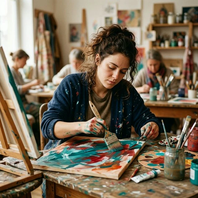 Member painting on canvas — expressing emotions through color