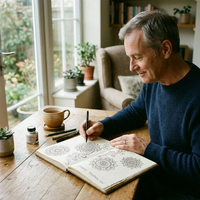Person mindfully sketching — meditative drawing session